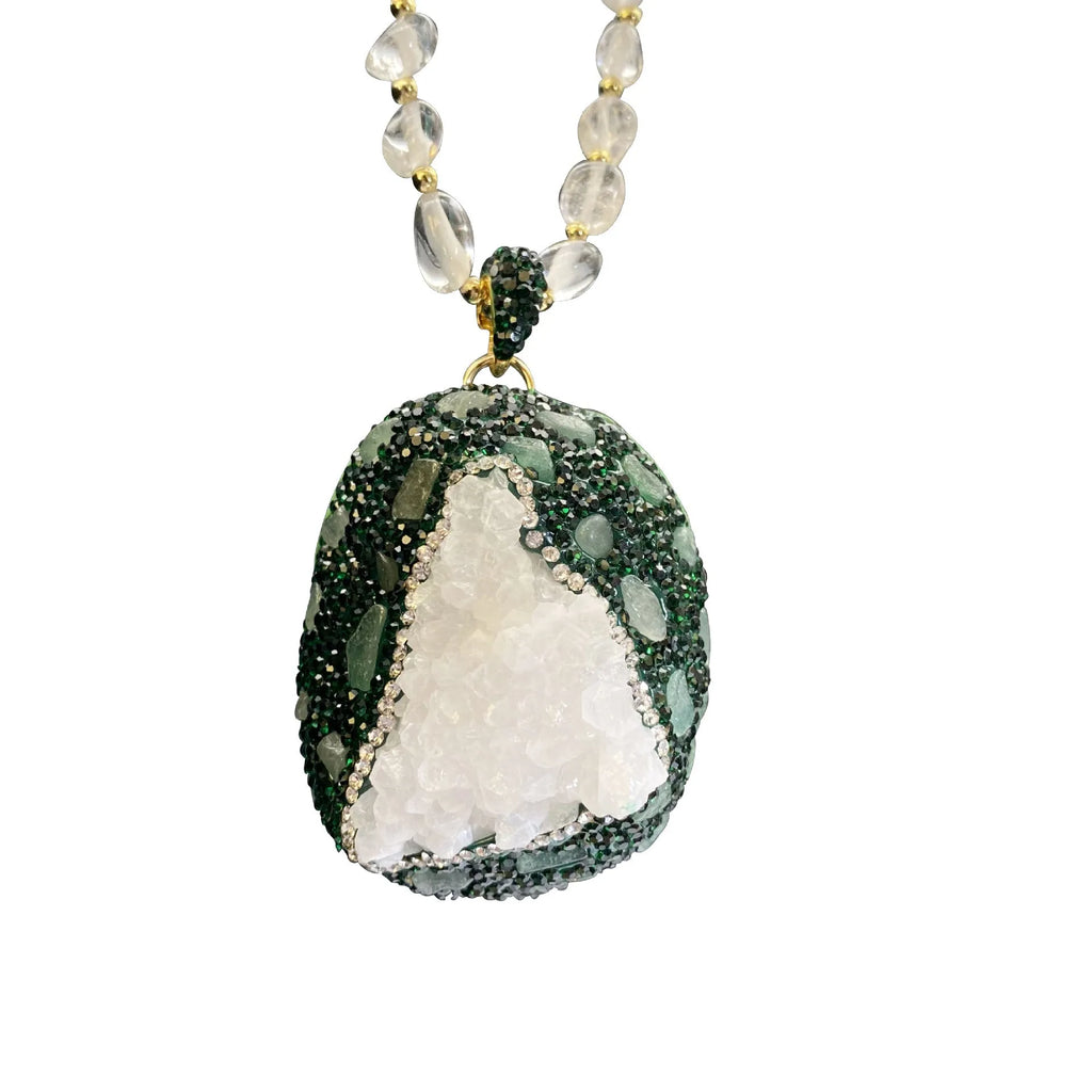Crystal bud pendant transparent crystal necklace geometric leaf design snake skin melon seed chain for women