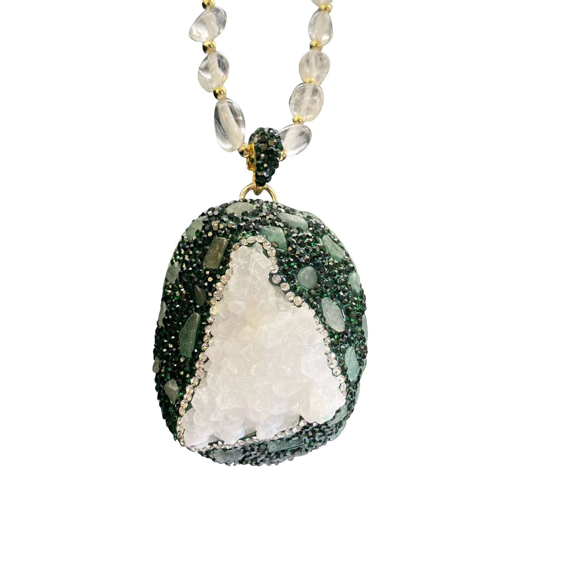 Crystal bud pendant transparent crystal necklace geometric leaf design snake skin melon seed chain for women