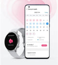 Black Bluetooth smartwatch with circular AMOLED display on a wrist