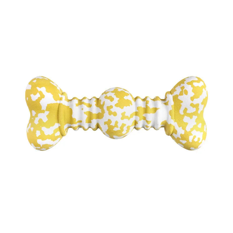 USDA Organic certified natural rubber dog chew toy in camouflage pattern, two size options for medium to large breeds