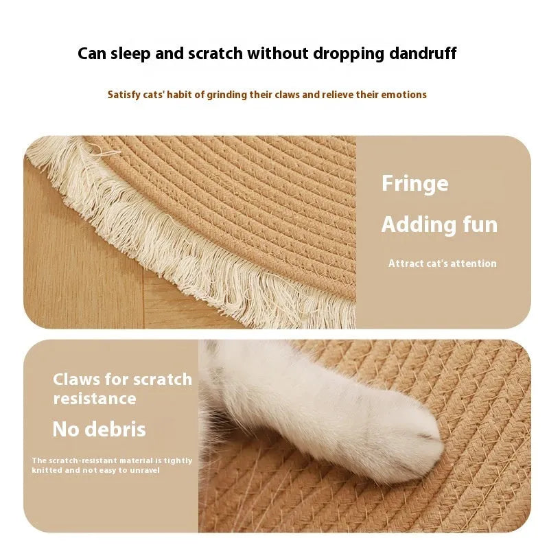 Wear-resistant natural papyrus integrated cat nest and scratch pad in tassel colour, 100cm size, simple style