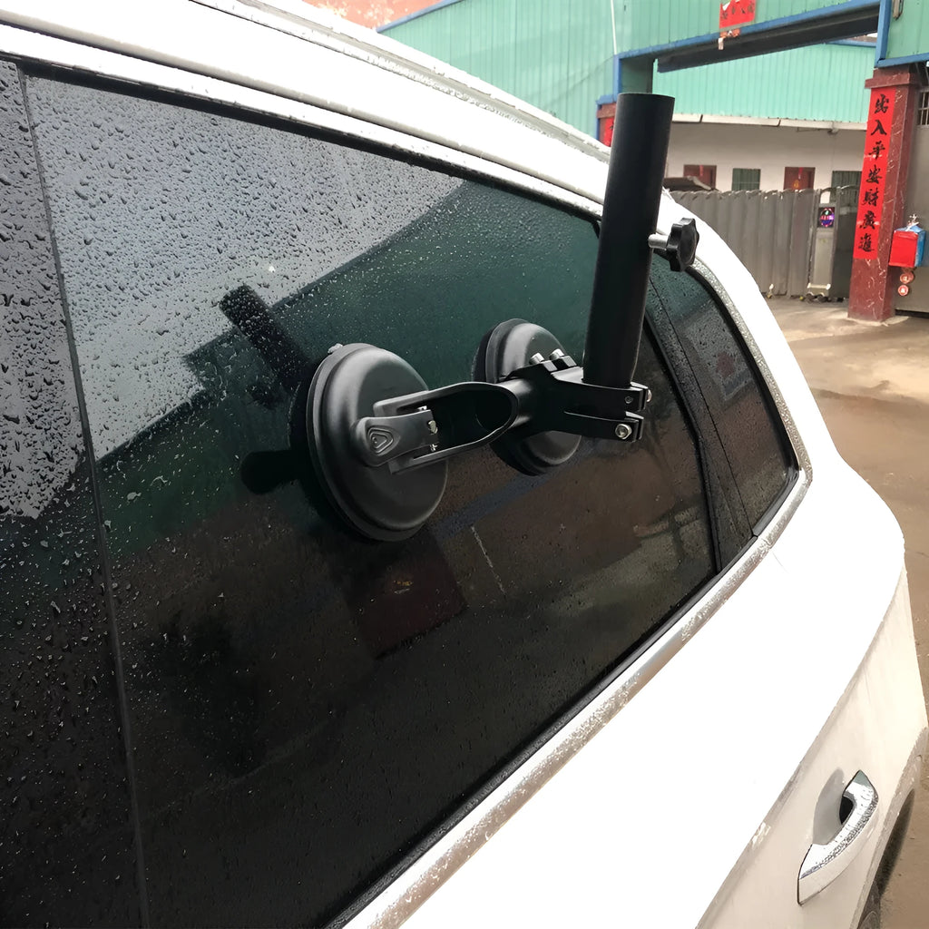 Black off-road car sucker base flagpole mount with round glass suction cup