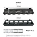 Black ABS plastic wall-mounted fishing rod holder in horizontal and upright frame styles