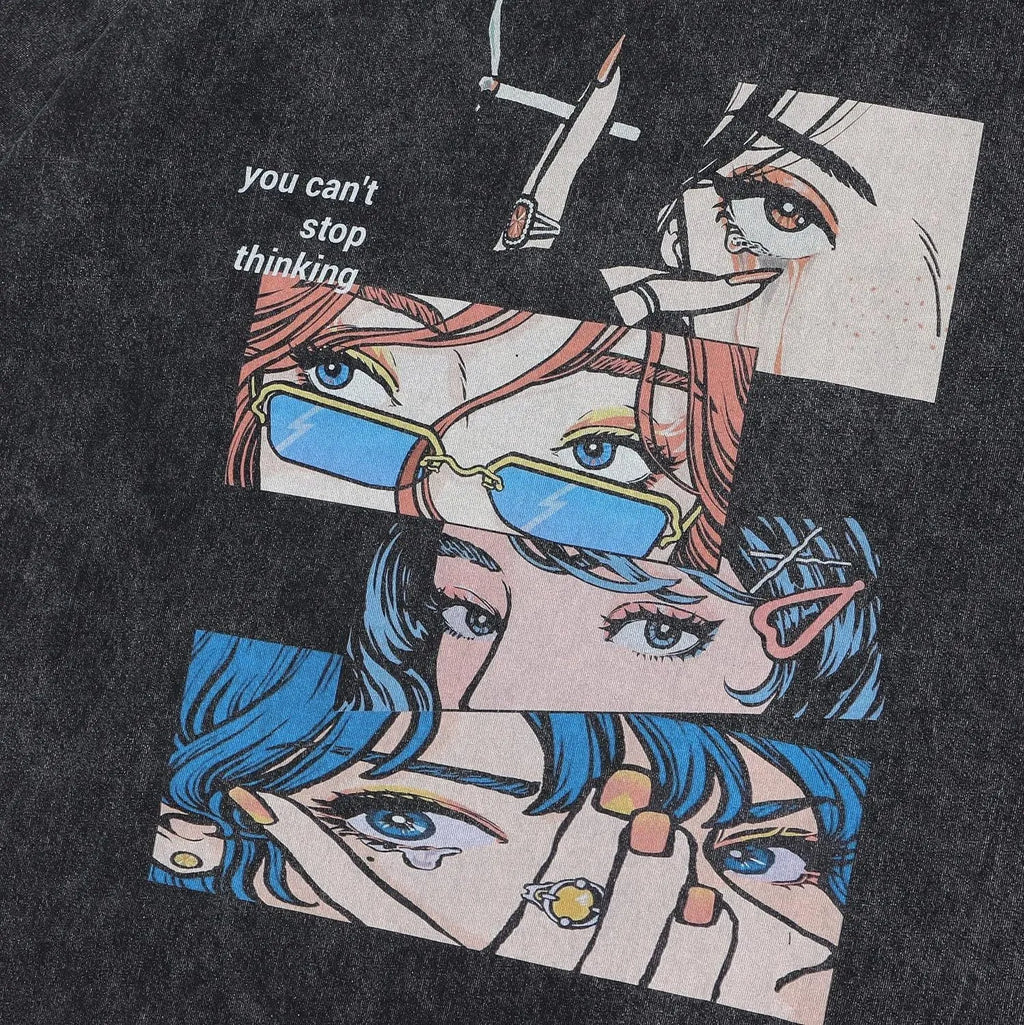 Men's loose fit cotton t-shirt with retro cartoon print design in streetwear style