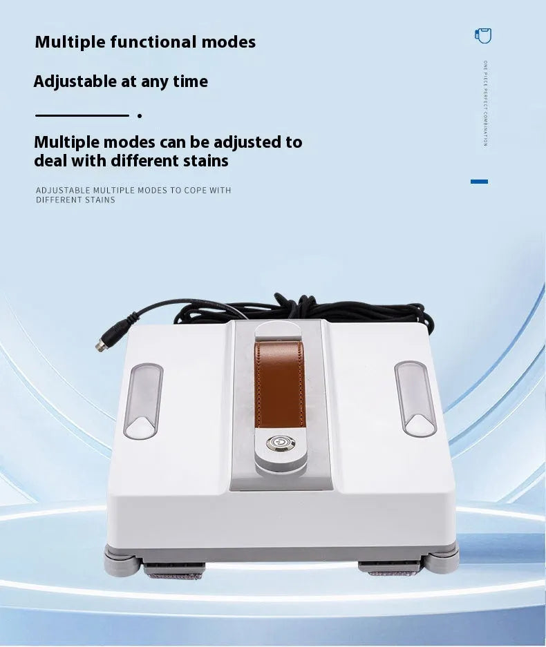 White intelligent window cleaning robot with four water spray heads for high-rise windows