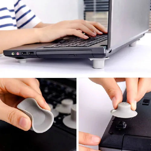Grey durable plastic laptop cooling pad stand with two large and two small non-slip pads.