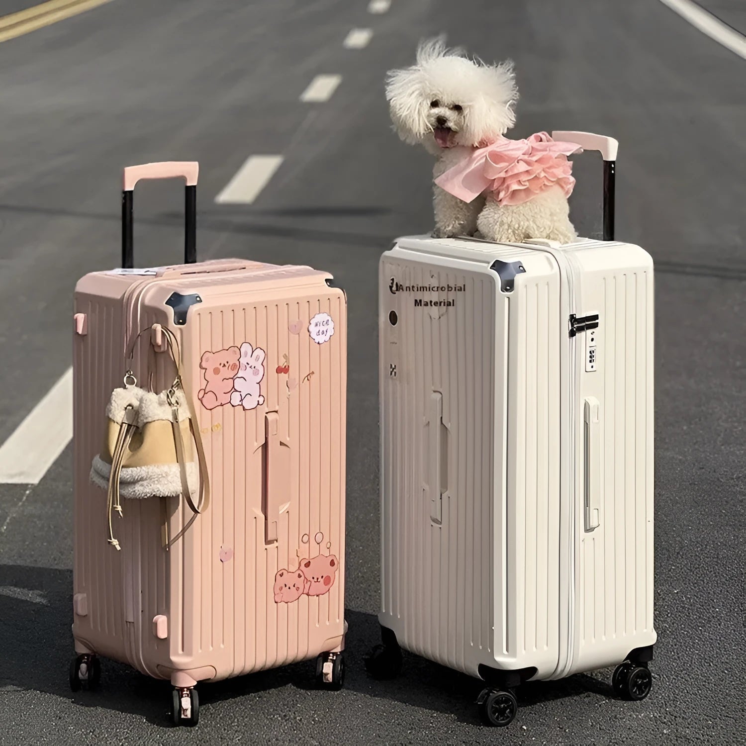 Super large capacity travel trolley case with five-wheel universal wheels in Ivory White finish