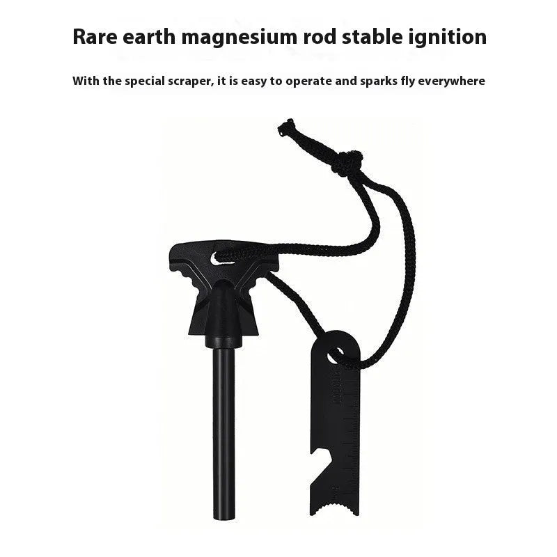 Butterfly-shaped stainless steel fire starter survival tool with bottle opener.