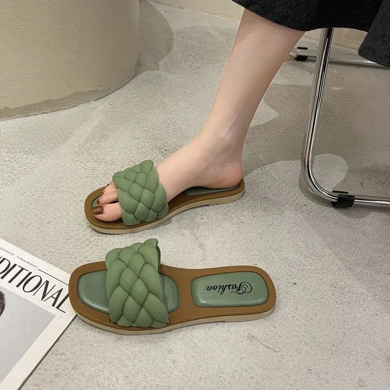 Women's anti-skid beach sandals in plaid pattern available in white, green, black and orange colours