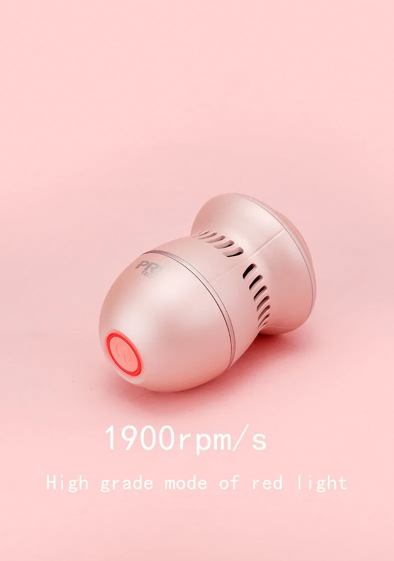 Beige and white electric foot file grinder with USB cable and two diamond grinding heads on a plain background