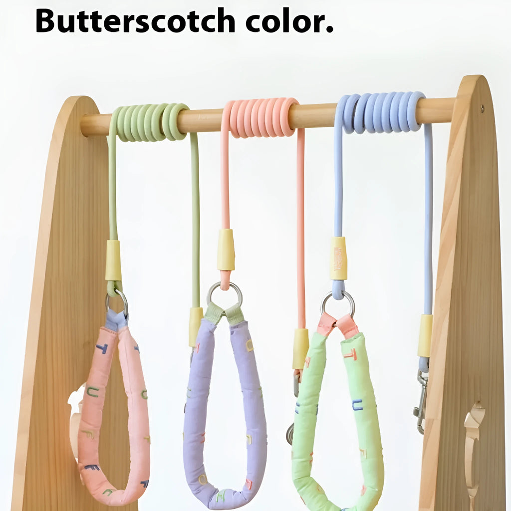 Polyester dog leash with hand holding rope in pink, green, purple, or raspberry powder colours