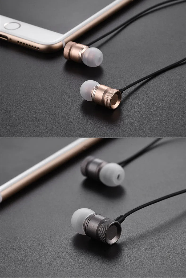 In-ear headphones with TPE material in black, gold, pink, and silver colour options showing 10mm horn diameter