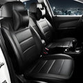 Cow leather car seat cover in binding style shown in beige and black with red line colour variations