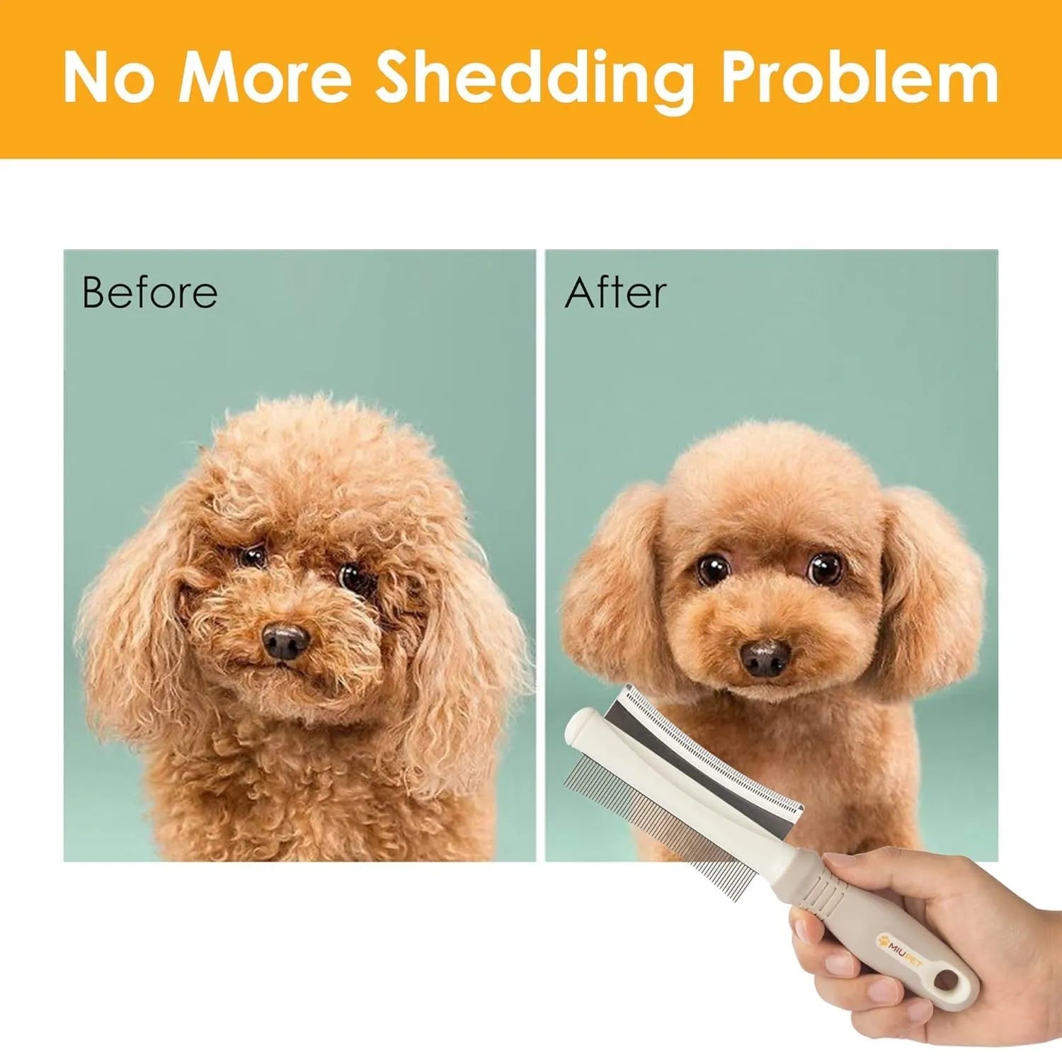 White double-sided pet grooming brush with curved design and comfort-grip handle for dogs and cats