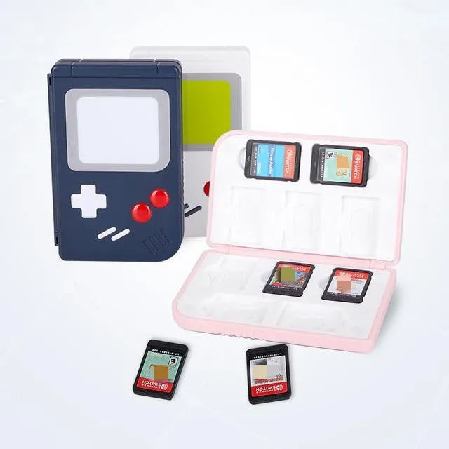 Blue Nintendo Switch game card storage box with Switch cartridge