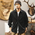 Men's loose fit corduroy shirt jacket in cotton fabric available in black or red