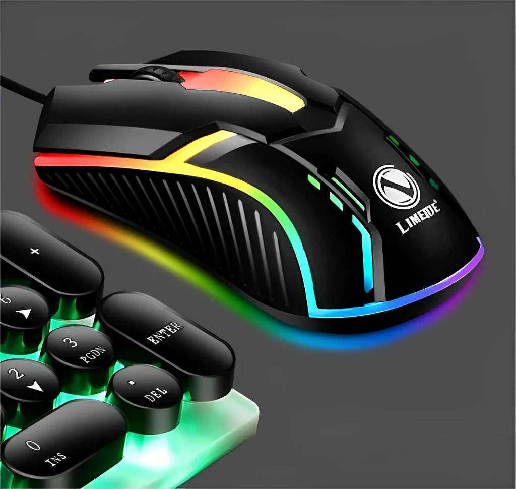 Wired USB gaming mouse with 1600 DPI and colourful breathing light effect in black colour