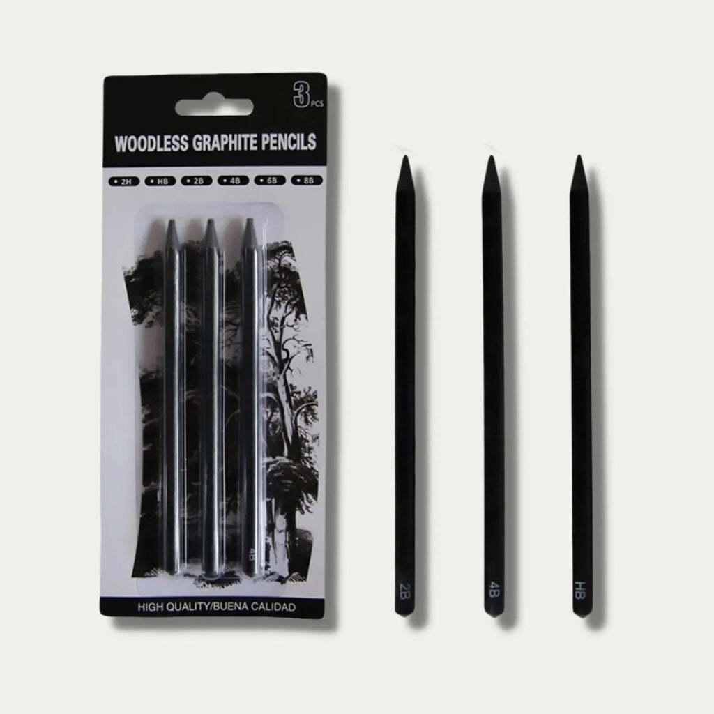 Six graphite sketching pencils in wood-free full lead design with HB 2B 4B 6B 8B EE grades