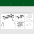Stainless steel portable folding barbecue oven set up outdoors.