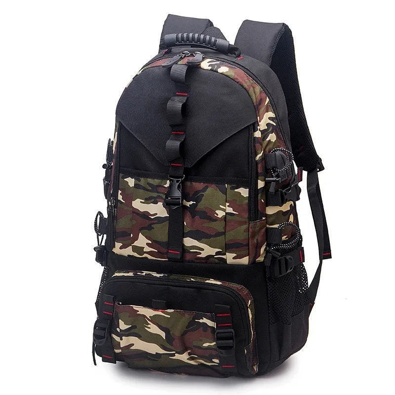 Men's waterproof Oxford cloth hiking backpack in camouflage colour with air pillow belt.