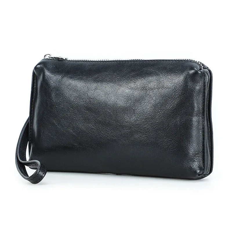 Vintage brown Crazy Horse leather crossbody mobile phone bag for big screen smartphones