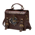 Bronze steampunk industrial retro style shoulder bag with metal hardware and pillow shape