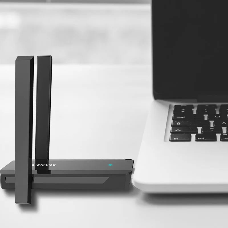 Black wireless signal amplifier 300Mbps MTK chip with hidden heat sinks on left side
