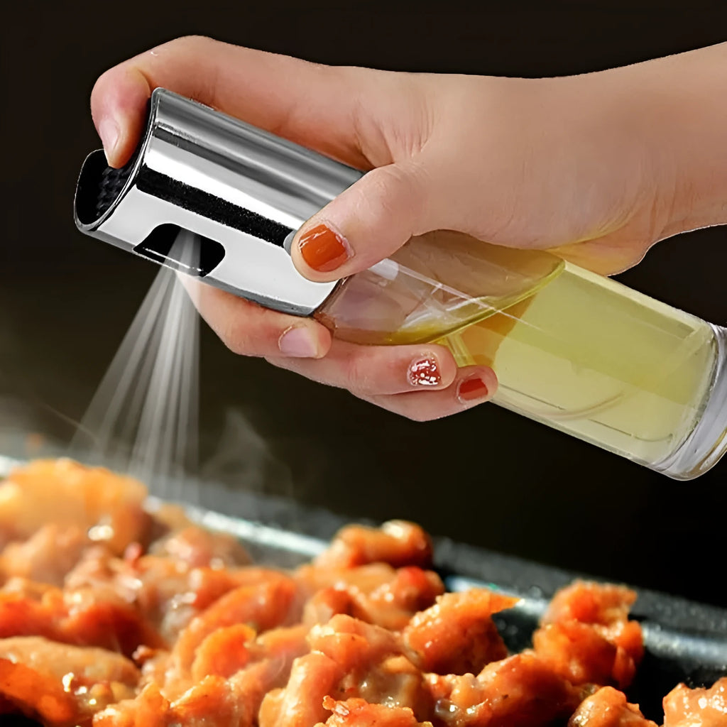 Gold ABS and glass kitchen oil vinegar spray bottle with push pump, 100ml capacity