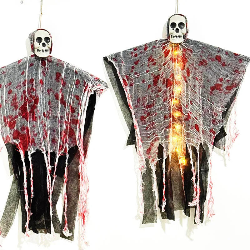 Blood-dyed luminous plastic skull ghost Halloween hanging ornament for outdoor decoration
