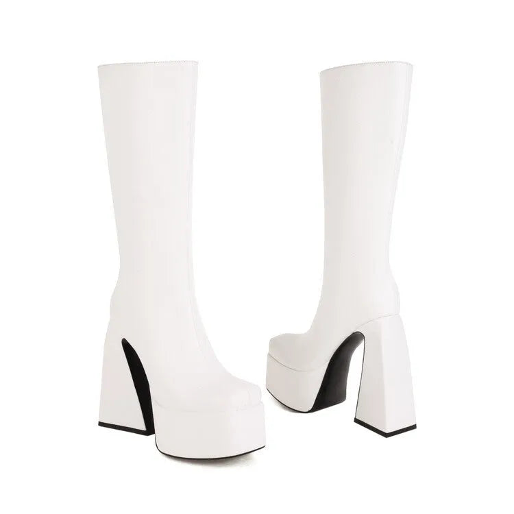 Women's black casual high boots with artificial PU upper in European size 38