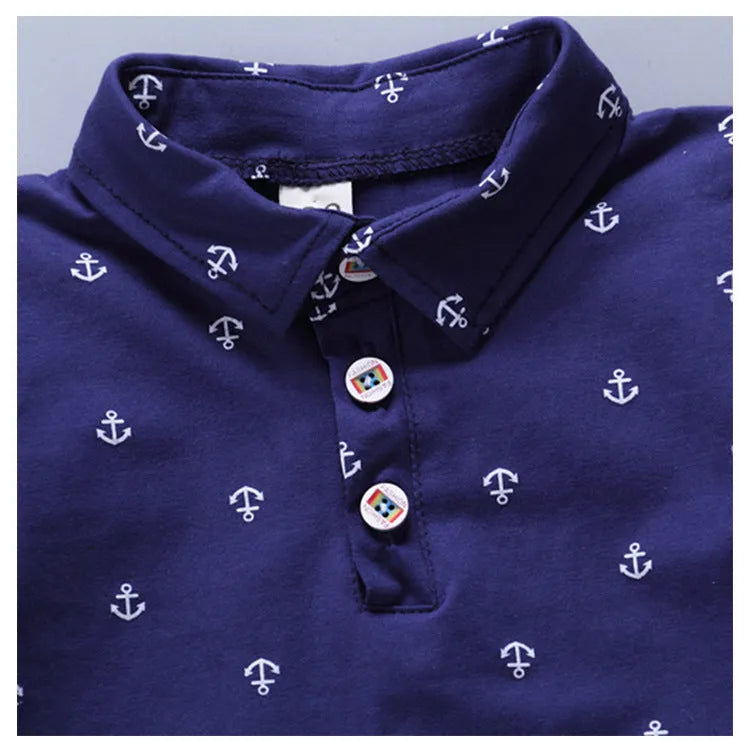 Anchor print children's cotton pantsuit set in Korean style with short sleeves and trousers