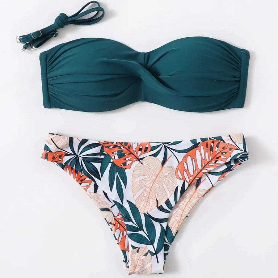 Women's hard cup push up bikini swimsuit in fluorescent green, briefs style