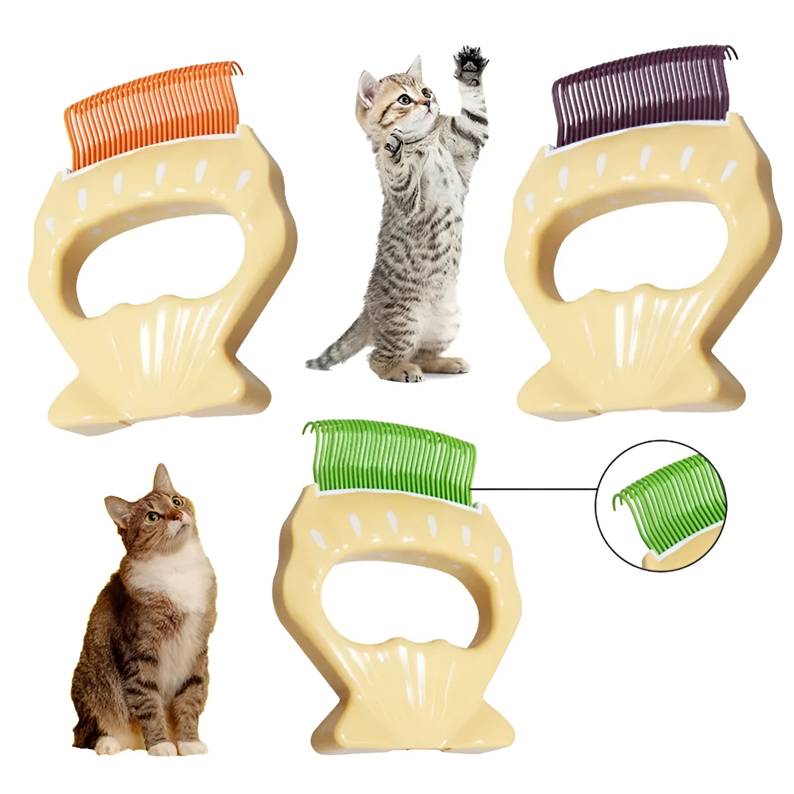 Green shell-shaped pet grooming brush with fine wire bristles on a white background.