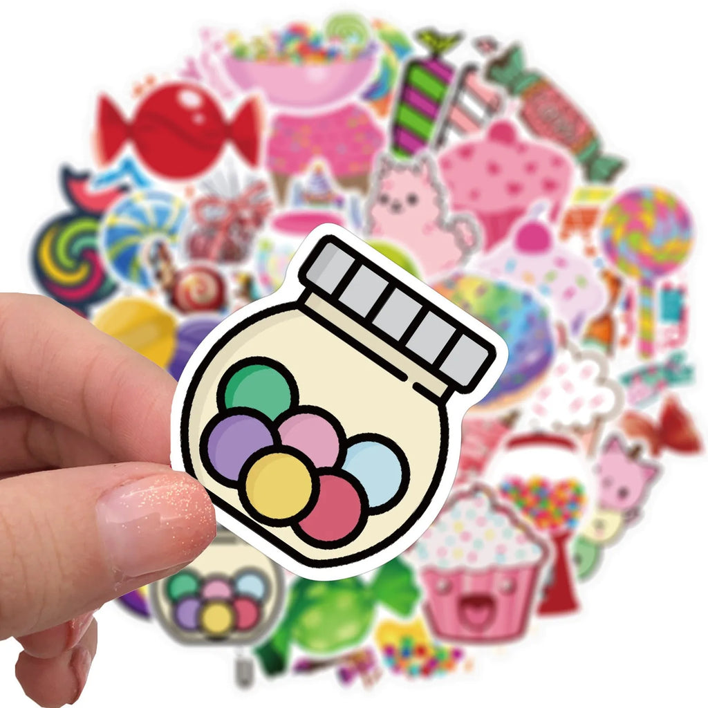 Candy series graffiti sticker pack with 50 colourful sheets showing cartoon patterns