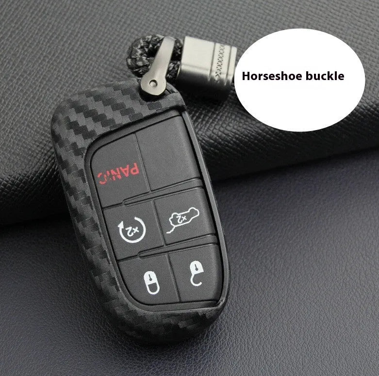 Black silicone key case with carbon fibre pattern for Dodge Chrysler Fiat remote key fobs.