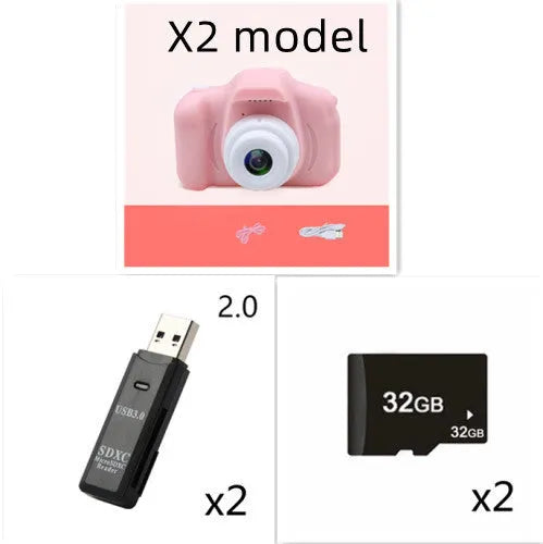 X2 HD Mini kids digital camera in silicone case with colourful options on 2-inch screen