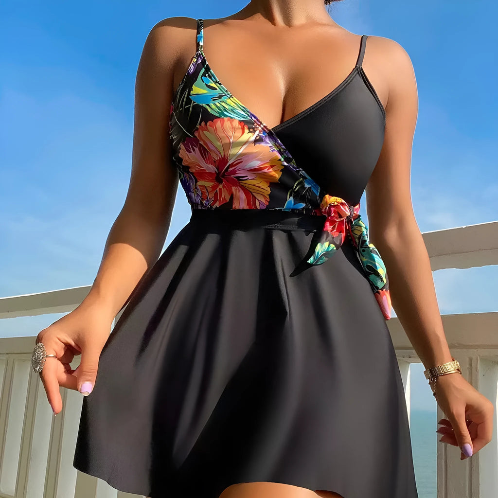 Black women's high waist bikini briefs on a plain background.