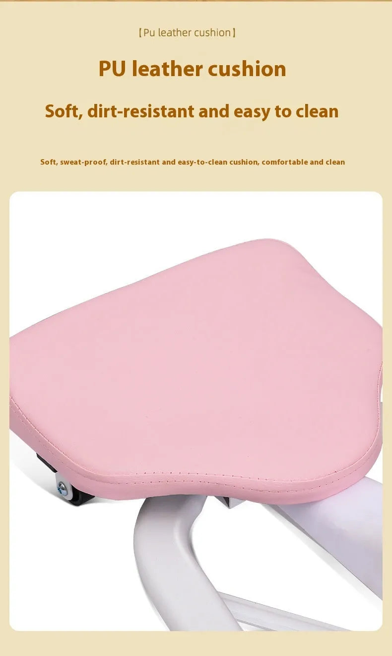 Steel frame leg stretching equipment with optional backrest in pink or blue colour for gymnastics and dance flexibility training