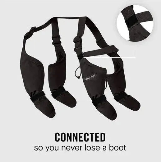 Black dog shoes with adjustable strap closure showing waterproof non-slip sole design