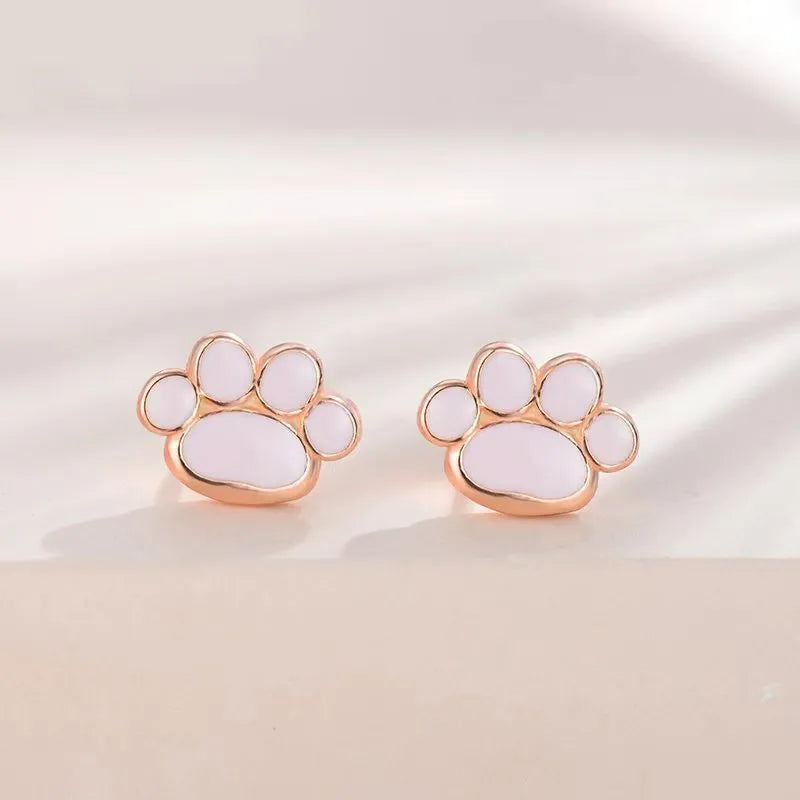 S925 silver cat paw ear studs simple handmade rose gold and white gold finish