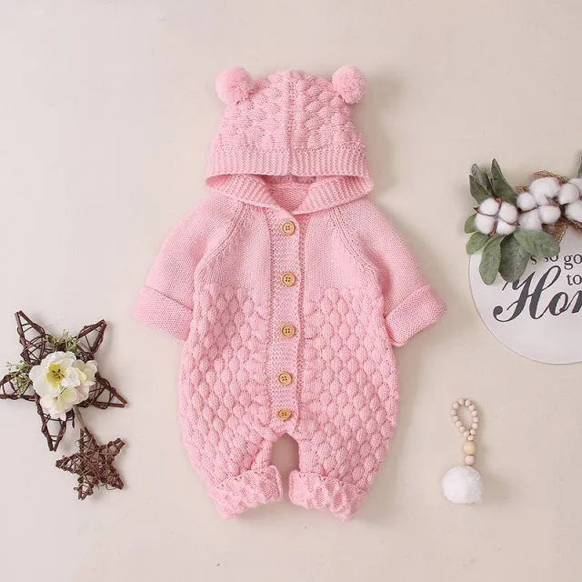 Baby knitted cotton romper, sleeveless hooded, light blue, sizes 66-100cm, Class A safety