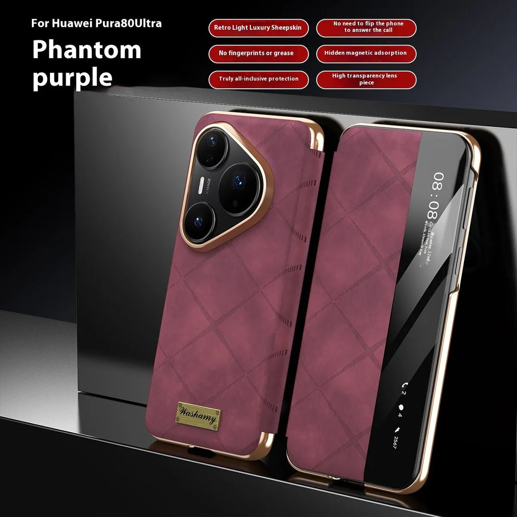 Huawei electroplated diamond grid anti-fingerprint phone case in imitation leather, shown in Elegant Black.
