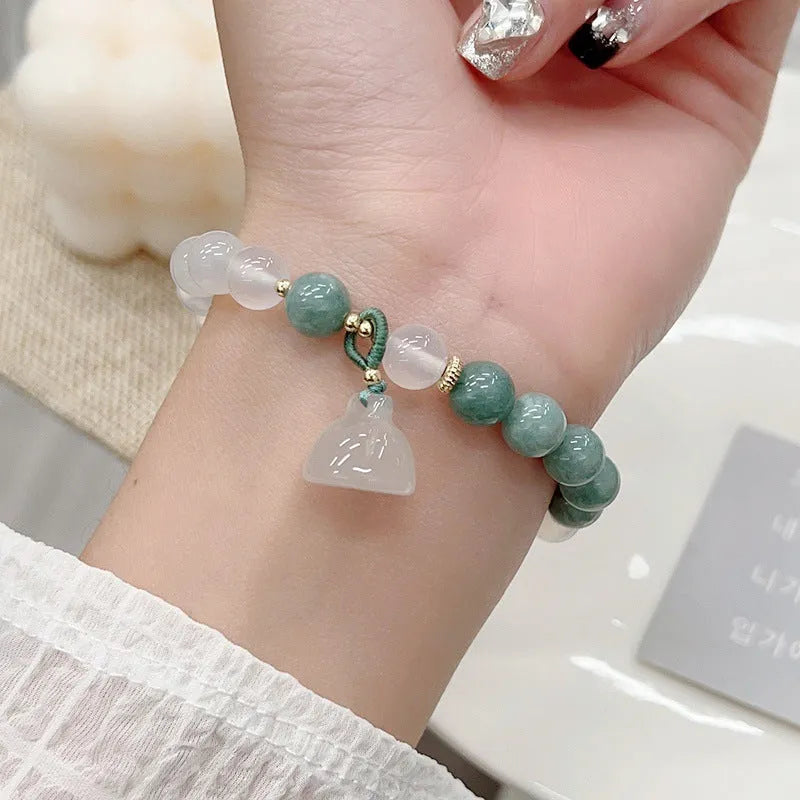 Women's retro Chinese style lotus seedpod bracelet in Burmese jade agate with manual craftsmanship
