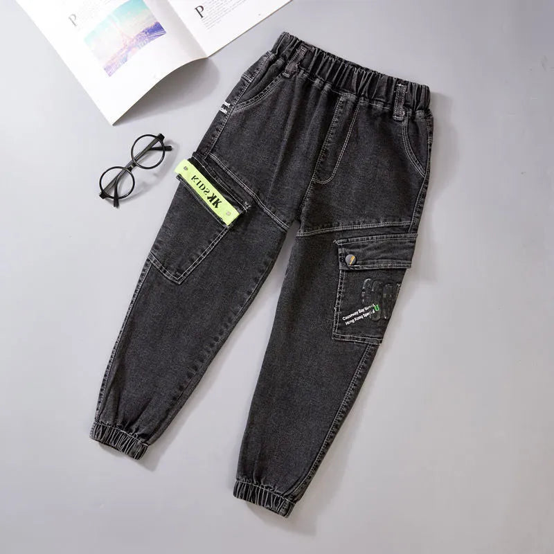 Boys jeans with one-piece velvet lining in light blue, size 100cm to 160cm, autumn winter