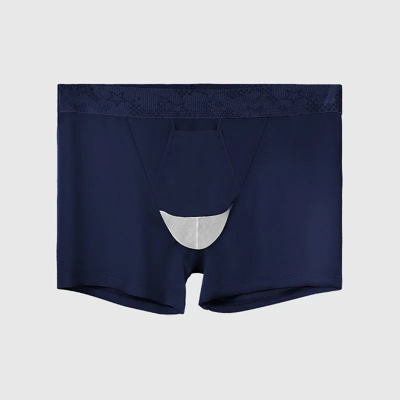 Men's black ice silk vein underwear boyshorts with mid-waist design for sports