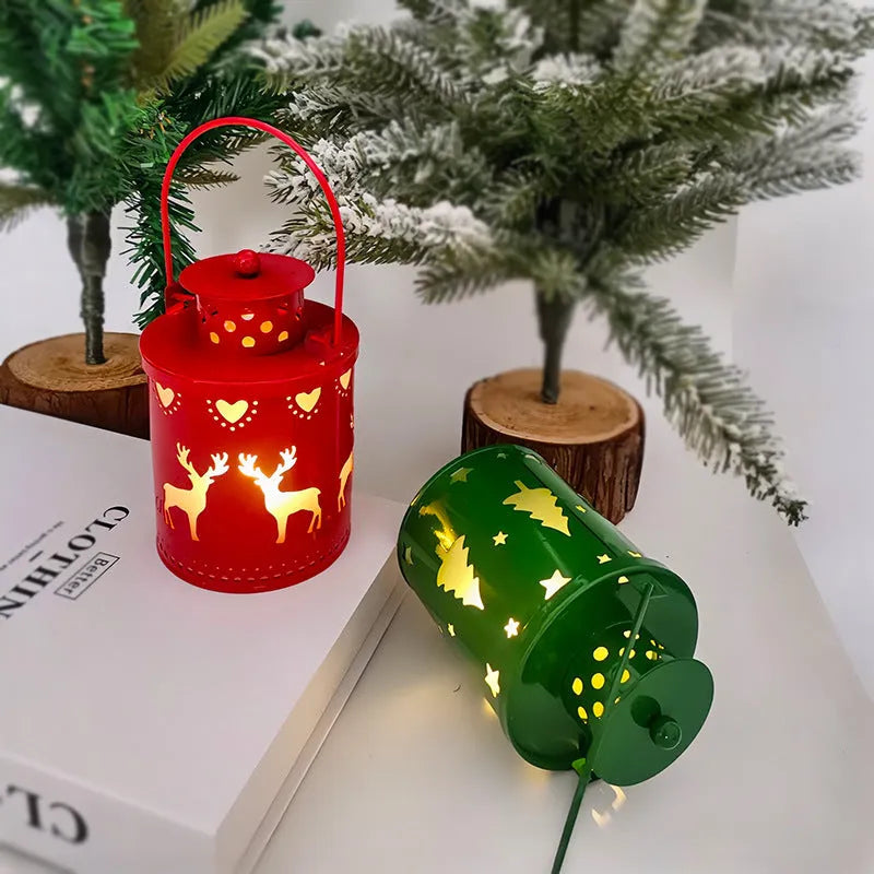 Nordic style wrought iron electronic candle lantern with LED light in green, red, or white.