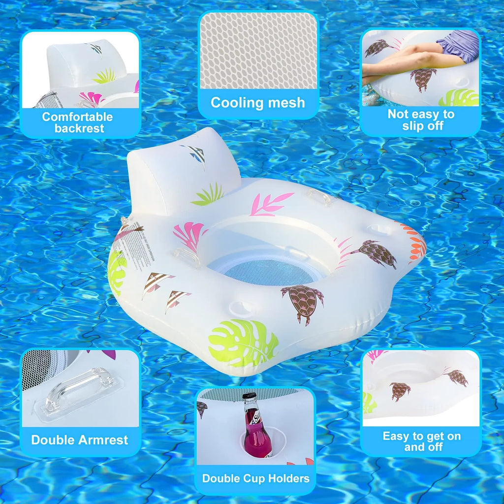 White luminous U-shaped inflatable PVC float for water, showing recliner seat design.