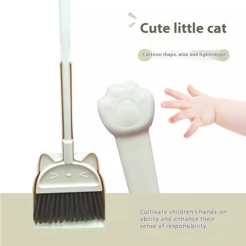 Broom and dustpan set with rotating brush holder in beige, green or purple colours