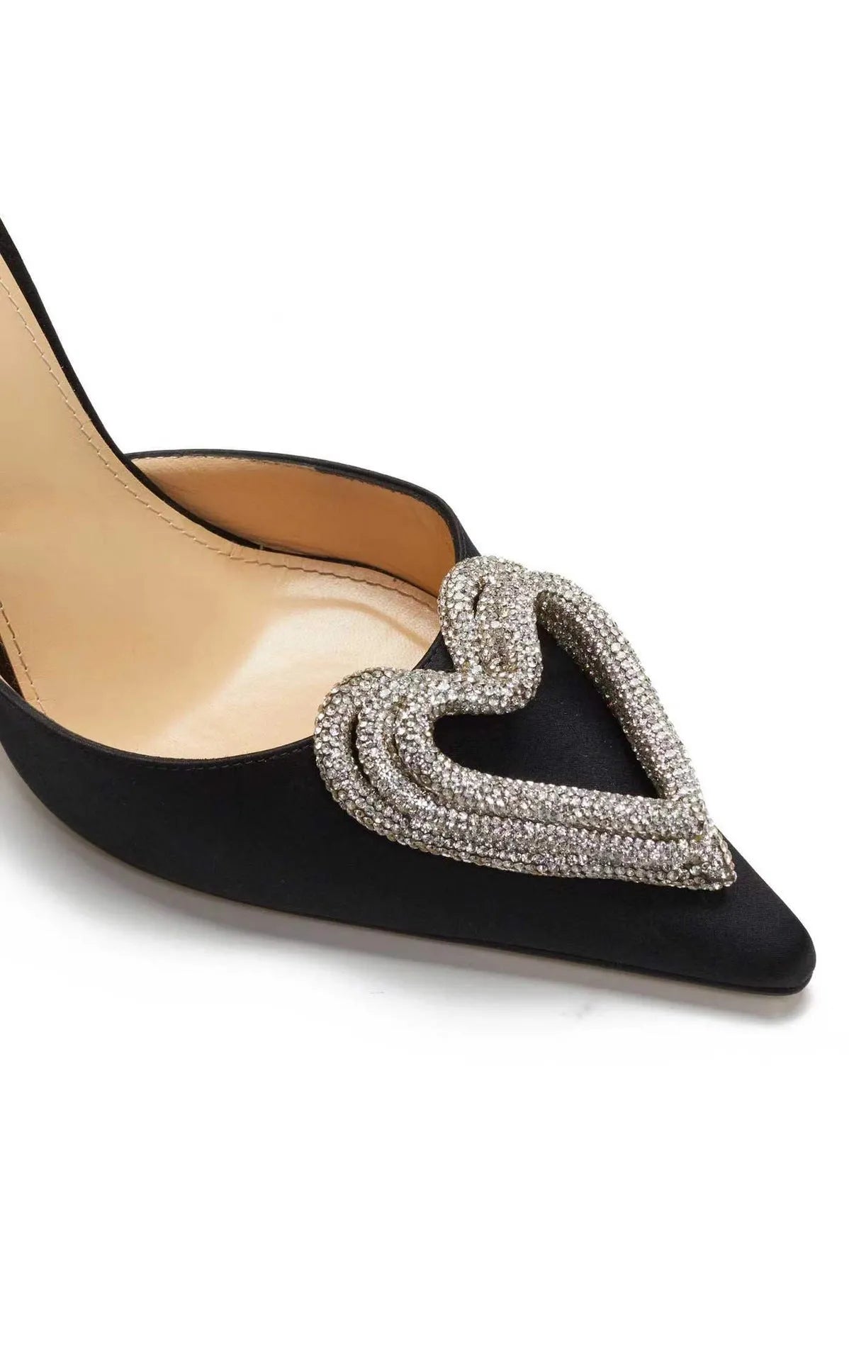 Women's satin sandals with heart rhinestone pointed toe and adjustable cross-belt in three colours