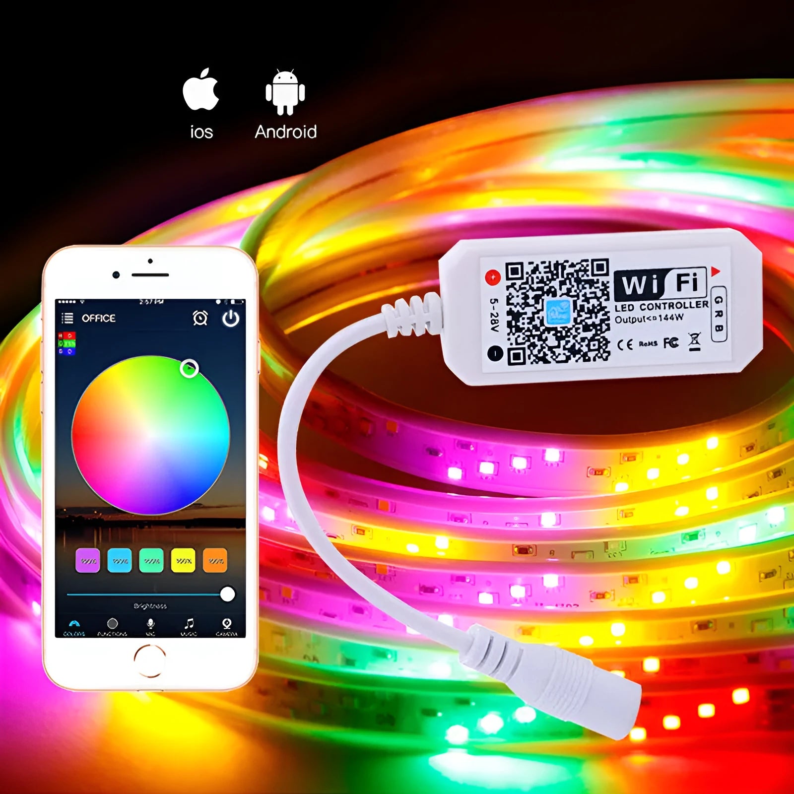 White WiFi light bar controller for LED strip lighting with Magic Home Pro app compatibility
